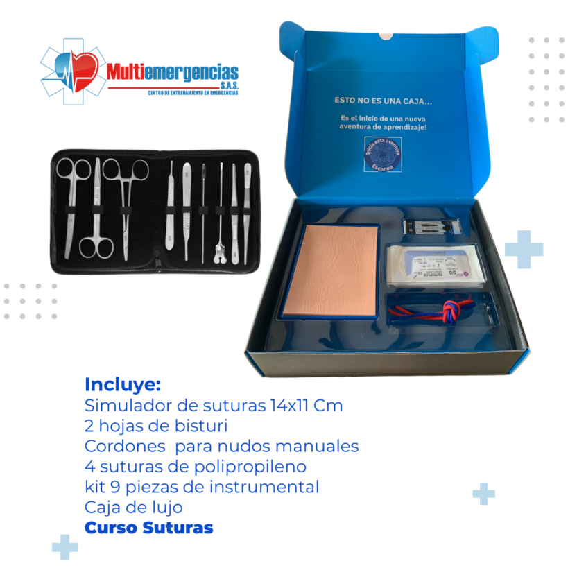 IMAGEN SIMULADOR DE SUTURAS 14X11 CM + KIT DE 9 PIEZAS