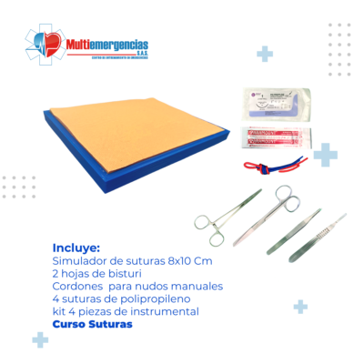 IMAGEN SIMULADOR DE SUTURAS 8X10 CM + KIT DE 4 PIEZAS
